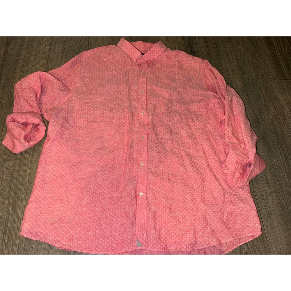 UNTUCKit Mens 3XL Pink 100% Linen Floral Microprint Long Sleeve Button Down